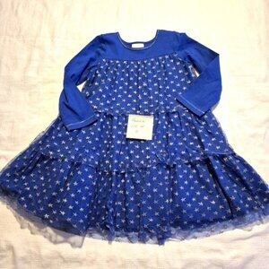 Hanna Andersson girls size 110 or 5 dress royal blue with tulle and stars